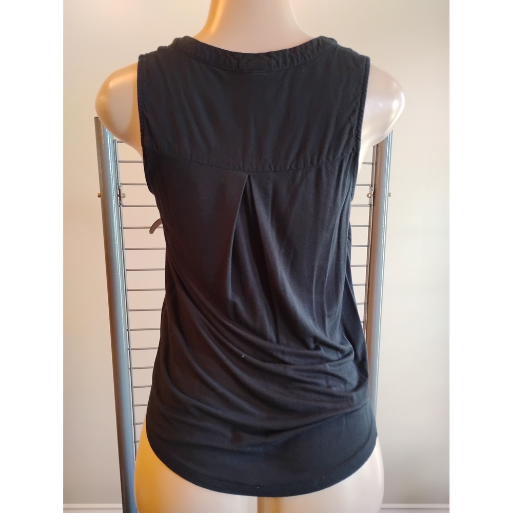 A New Day Womens XS Black Tie Front Sleeveless Button Down Mixed Media Top - Picture 2 of 7